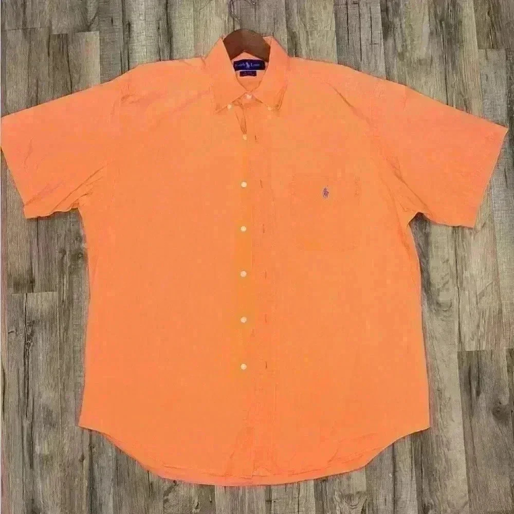 Ralph Lauren S/S Button Down Shirt Blake 100% Cotton Orange Check Men's Size L